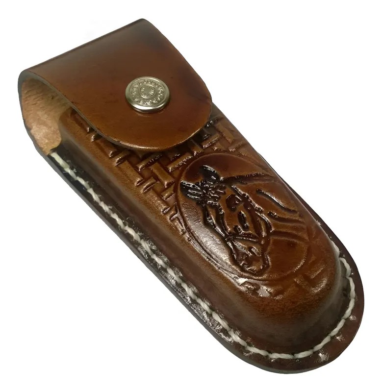 Bainha Para Canivete Em Couro Invernizado Marrom Claro